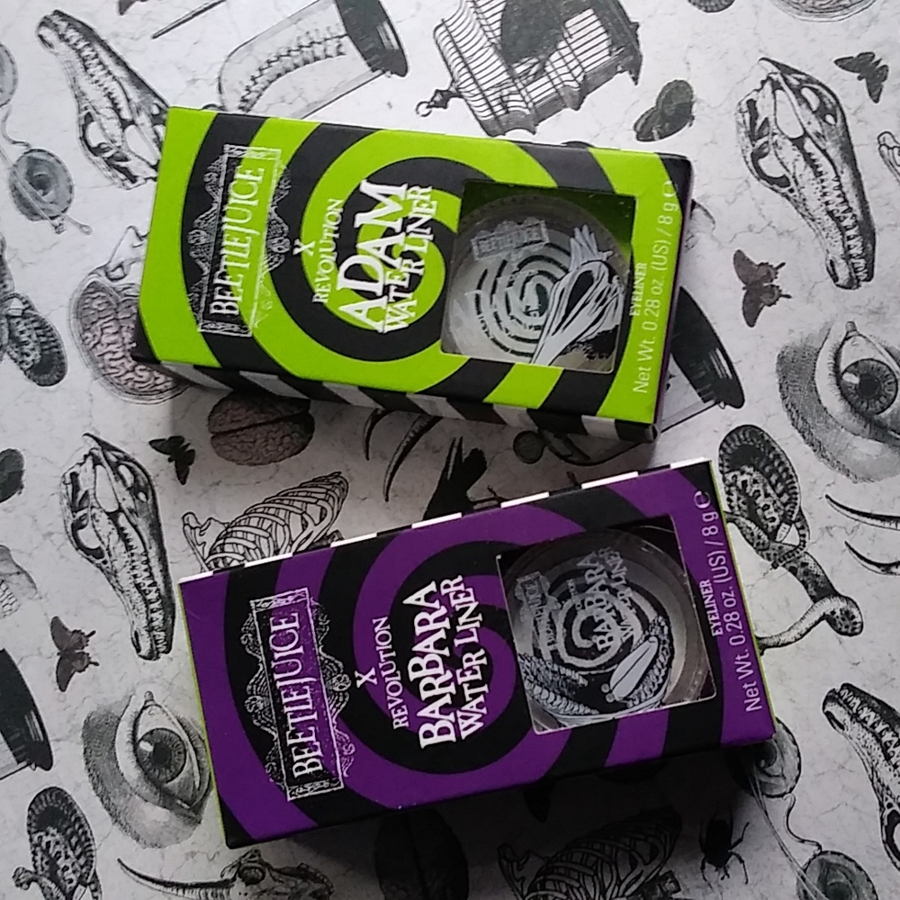 Beetlejuice x Revolution cosmetics water liners Adam & Barbara eyeliner NIB